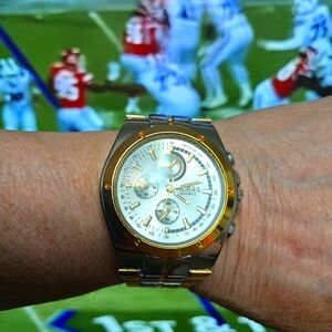 Men's Chronograph Watch Solid Stainless Steel In Gold And Silver